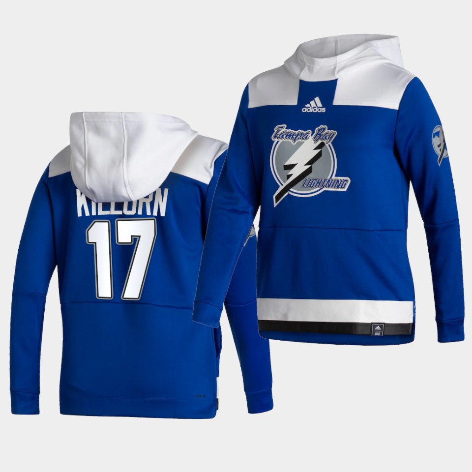 Men Tampa Bay Lightning #17 Killorn Blue NHL 2021 Adidas Pullover Hoodie Jersey